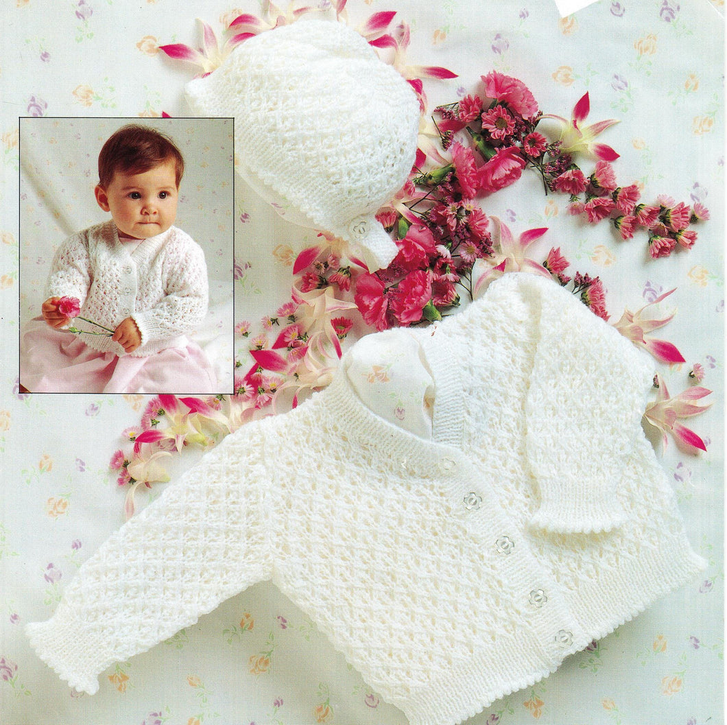 Baby Girl Lace Textured cardigan & Bonnet -Premature 14
