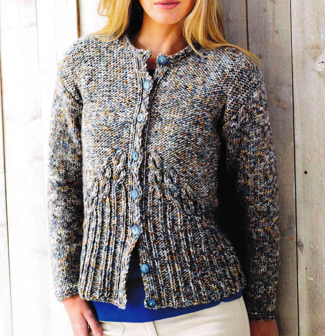 Woman's Rib- Cable &Cable Long sleeved Round neck cardigan in Chunky Bulky Yarn- fits 32