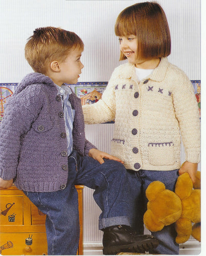 Children's Basket weave  Cardigan & Hooded jacket- Easy Knit in Aran 10 Ply Worsted Yarn- Chest 20
