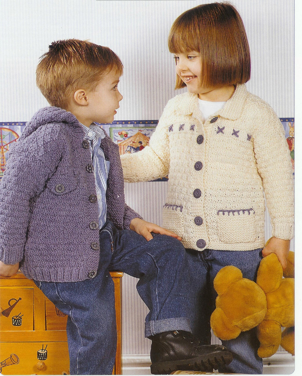 Children's Basket weave  Cardigan & Hooded jacket- Easy Knit in Aran 10 Ply Worsted Yarn- Chest 20