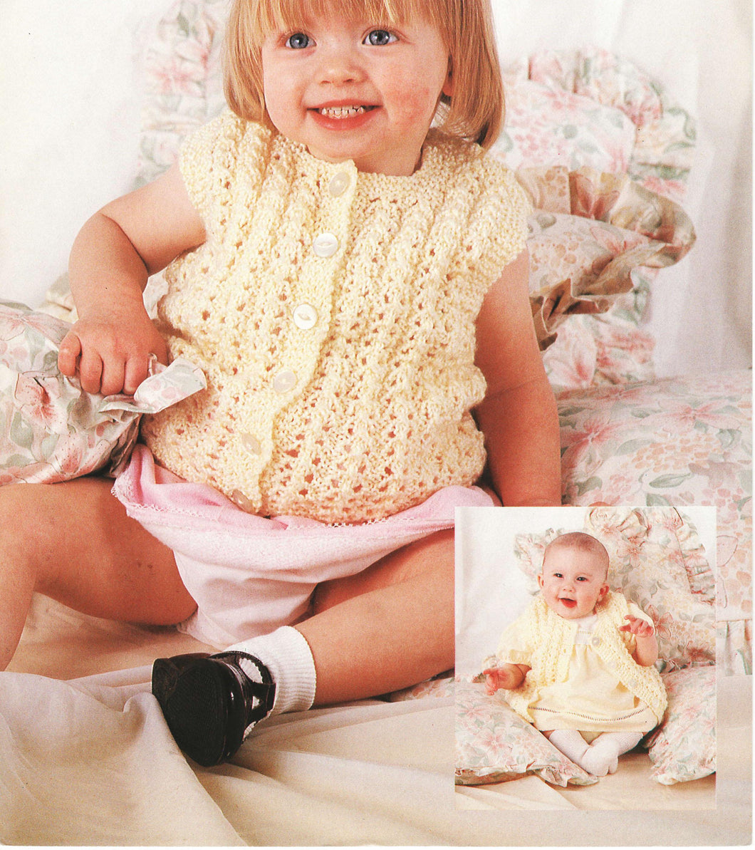 Children's Lacy sleeveless Cardigans- Waistcoats- Knitting pattern - fits 22- 24
