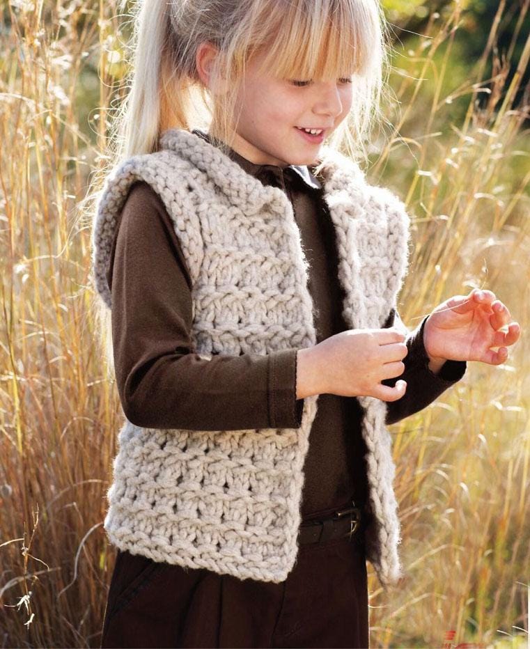 Girl's Super chunky Easy Vest- Sleeveless cardigan- Jacket 70 - 92 cm-4-6 years Download PDF Knitting Pattern Super Chunky Super Bulky 14ply
