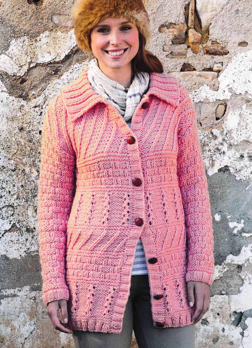 Woman's Chunky Textured Patchwork Style Long Jacket- Cardigan with collar- Chunky Bulky 12 ply Yarn- Knitting Pattern Download PDF