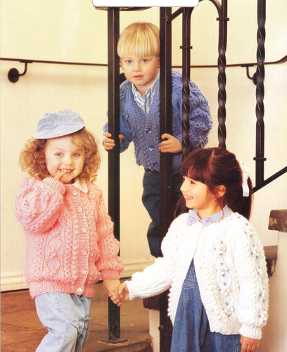 Child's Aran Cable Cardigans- Round & V Neck bobbles- fits  20