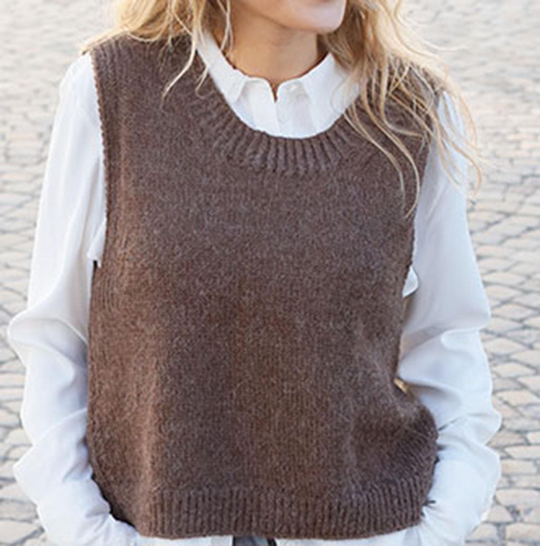 Easy Beginner Womens Round Neck Top Sleeveless Sweater Jumper Vest Slipover 33