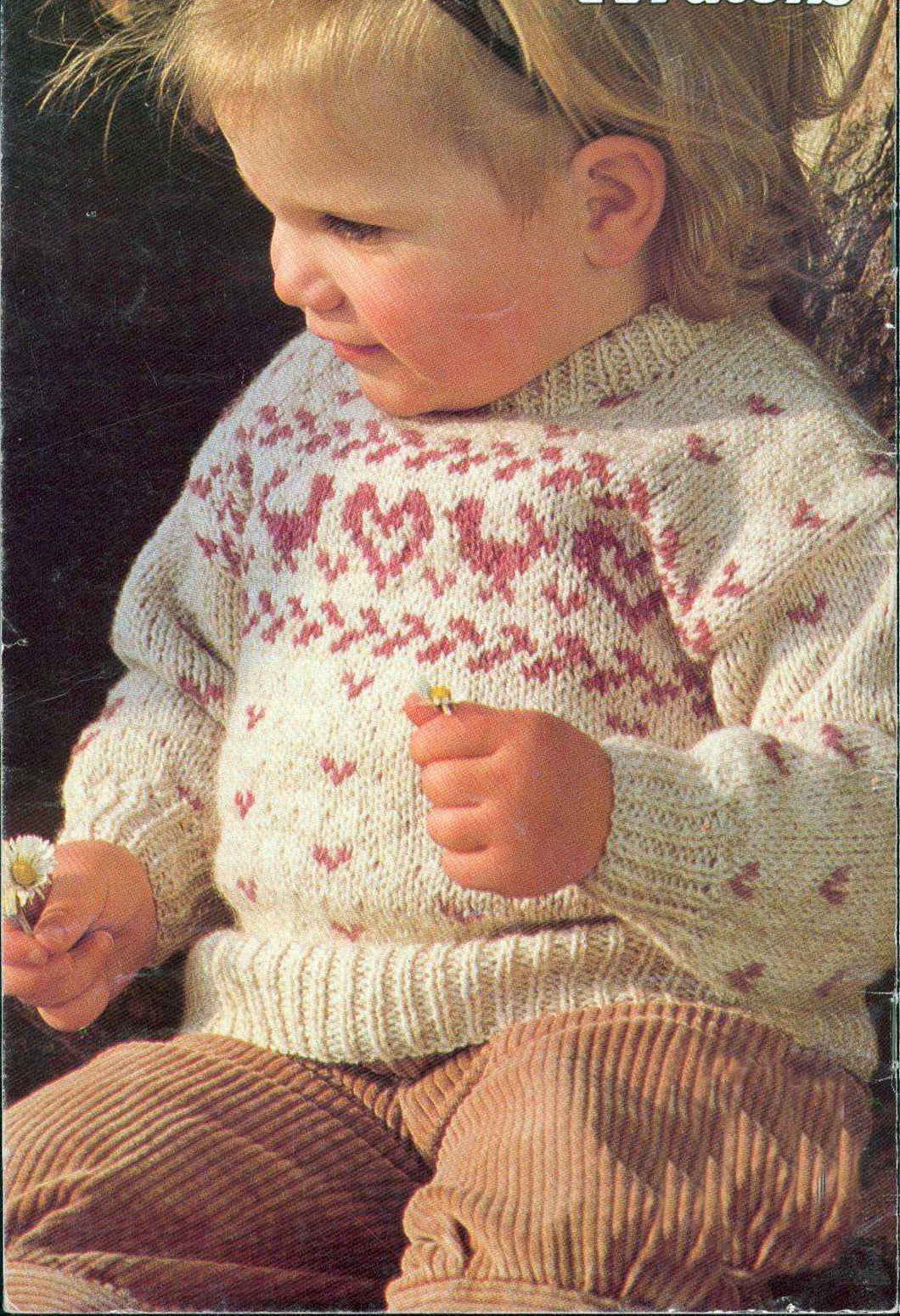 Baby round neck hearts sweater Button Back - DK 8 Ply Light worsted wool-  Fits Chest 22
