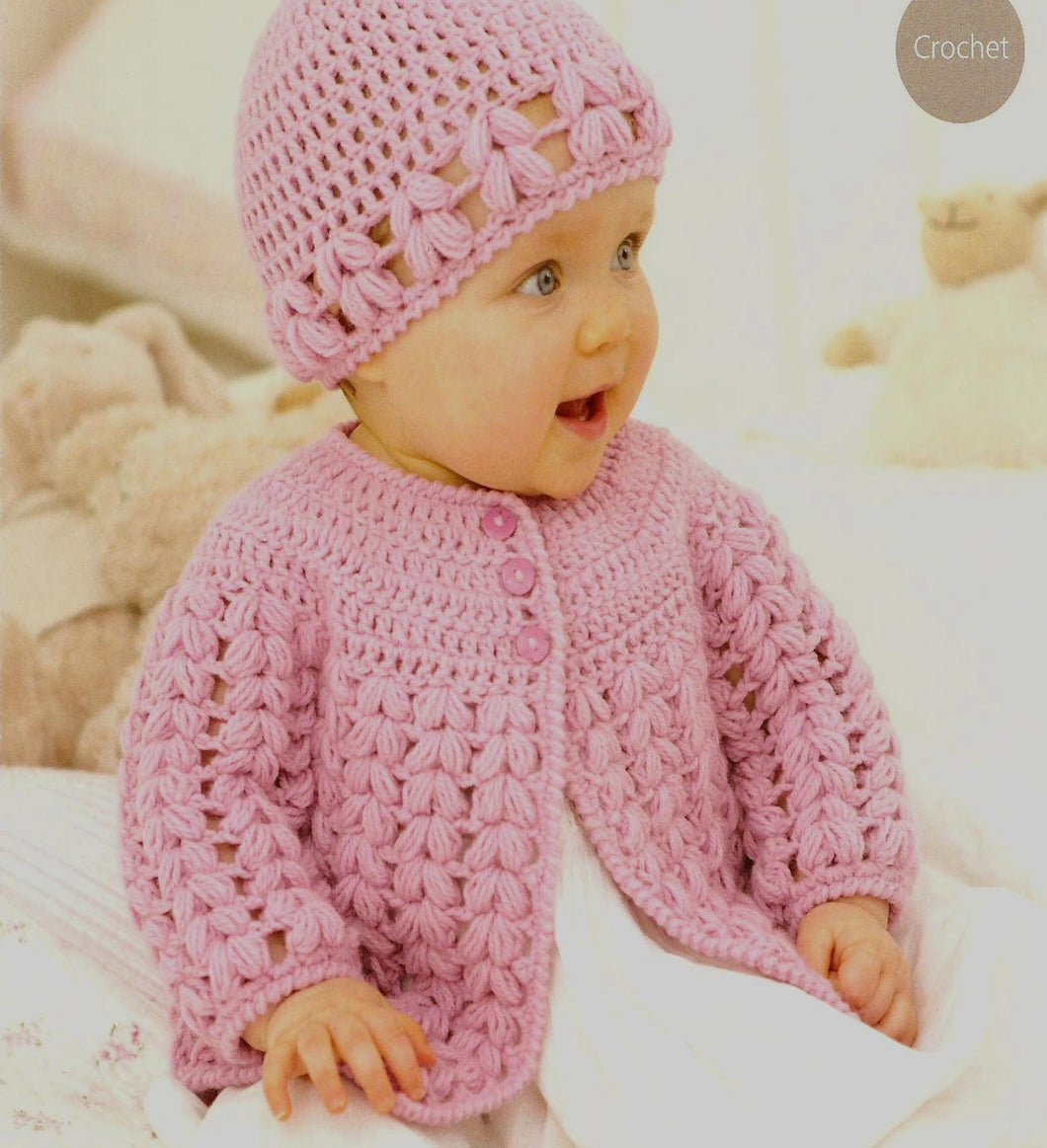 Little Girls Crochet hat & Yoked Jacket- Cardigan Crochet Pattern DK- 8 ply Yarn- Birth - 7 yrs ( 16-26
