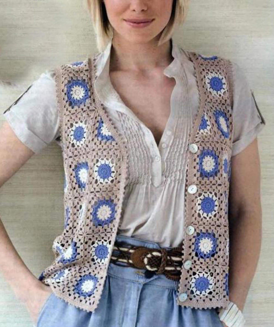 Ladies Crochet granny squares, sleeveless waistcoat- Jacket- 36- 48