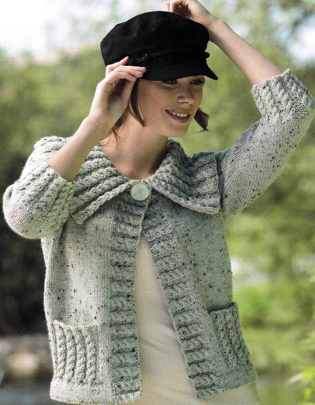 Womens Cropped Jacket-Cardigan- Cable collar & Pockets -edges Lovely Knitted  32