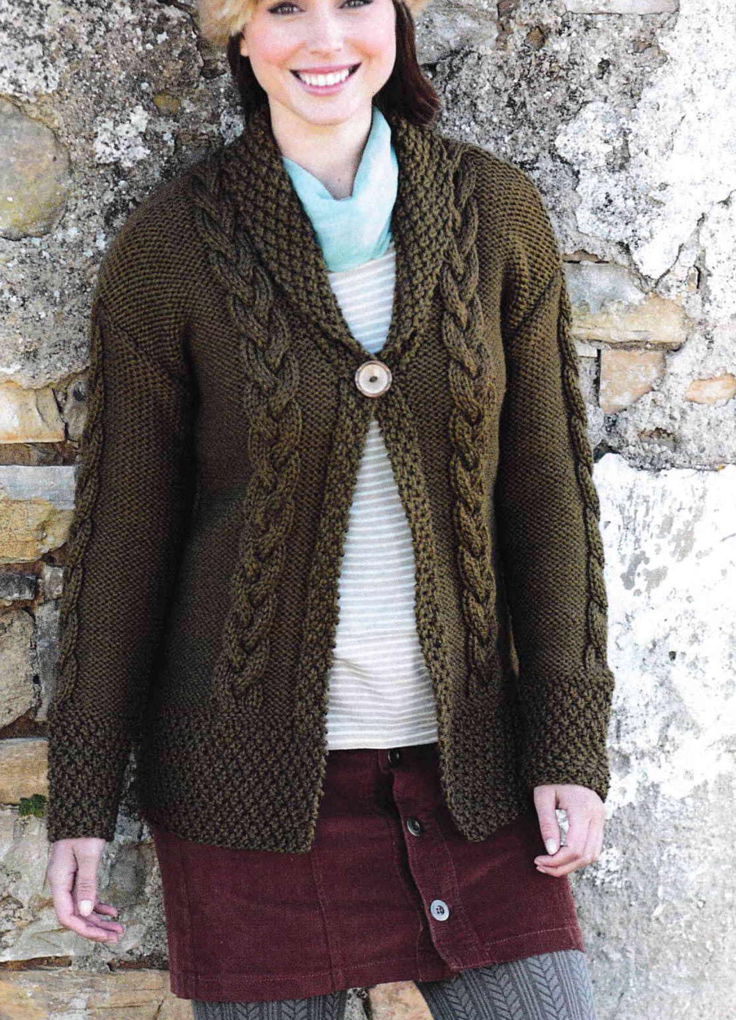 Woman's Cable Bramble stitch- Reverse St St- Jacket- cardigan with collar in Chunky Bulky Yarn- fits 32