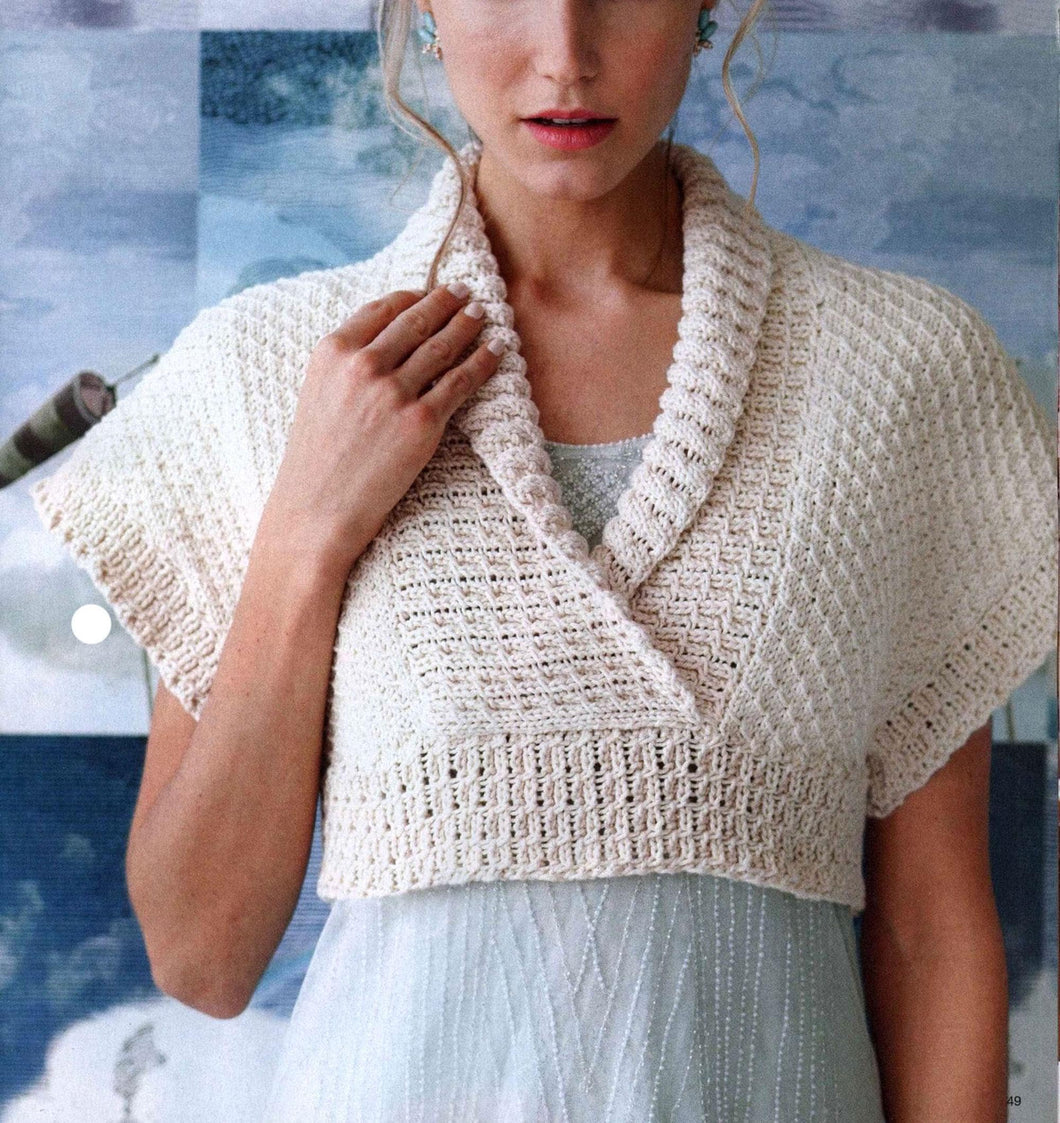 Woman's Textured Cropped top- Sweater- Shawl collar- See images for sizes DK 8 Ply  Light worsted Cotton yarn Knitting Pattern PDF Download