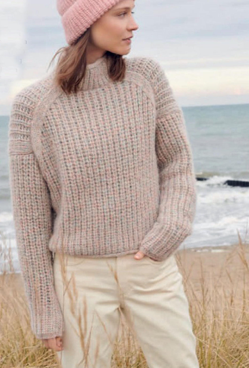 Woman's Ribbed High neck Sweater-Pullover - Drop sleeves- Knitting pattern- chest 32 - 38