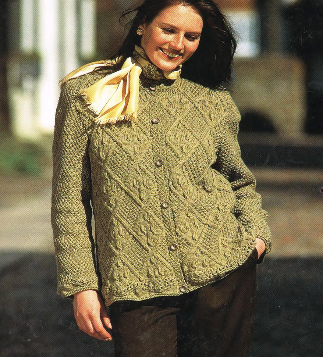 Womans Cable & Double moss stitch jacket -  One size only loose fit- DK 8Ply Light worsted Knitting Pattern PDF instant download