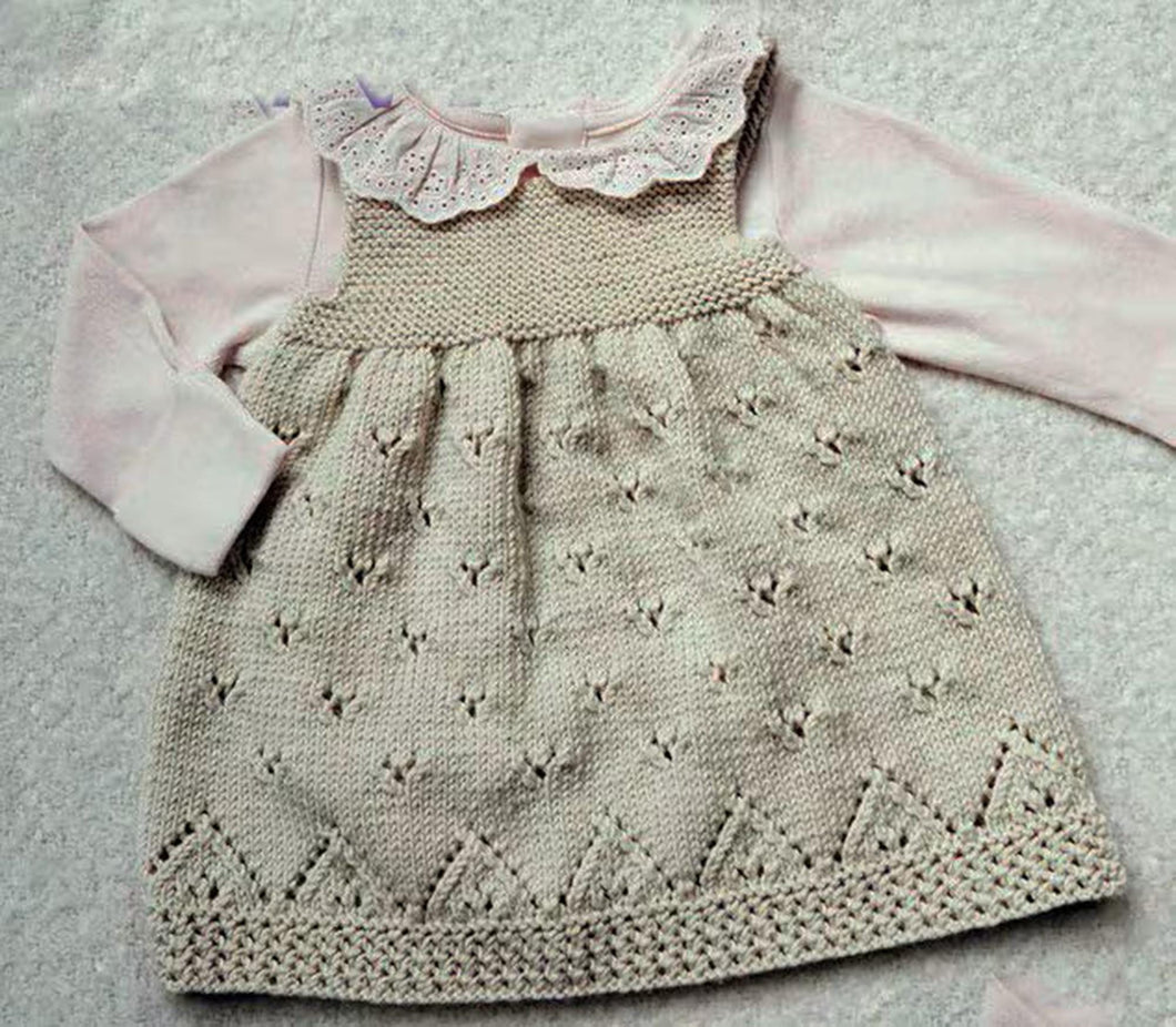 Girls Knitted Sleeveless Pinafore-Dress With Lace Edging Fits 0 months - 24 Months  DK 8 PLY Light worsted Knitting Pattern Download PDF