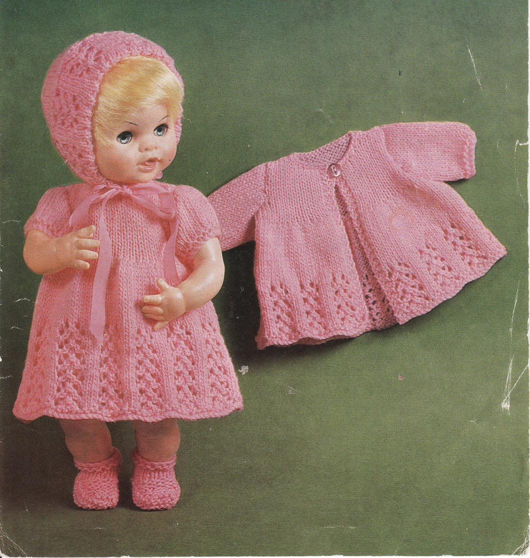 Baby Dolls Knitted dress, cardigan jacket Socks & hat Dolls Clothes 14-16 inch 4 ply Ply Yarn Knitting Pattern PDF download