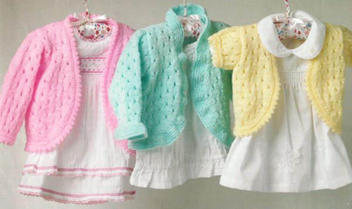 Baby Girls Bolero V Neck Cardigan Long & Short Sleeve Eyelet Pattern 16
