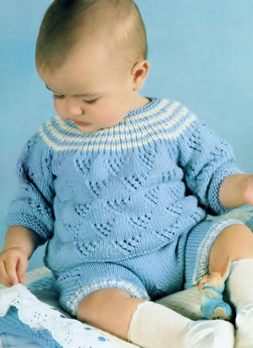 Baby Boy Yoked Sweater & Pants - short sleeves -Knitting Pattern- Knitted in DK 8 ply Light worsted yarn- PDF- Digital Download