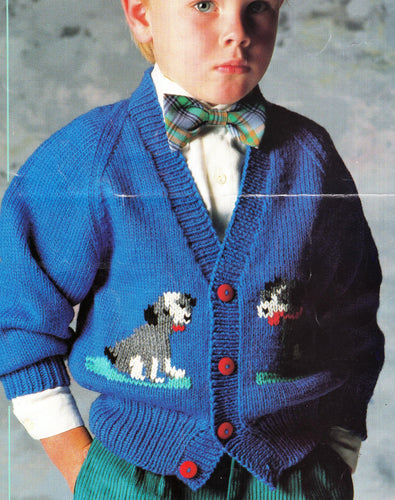 Boy's Jacket  V neck style Cardigan with Dog Puppy motif swiss darning 22