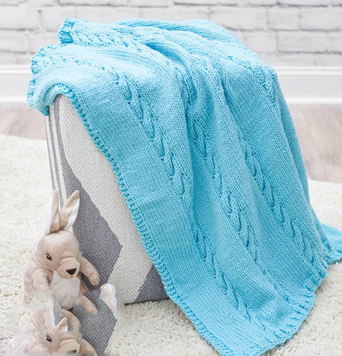 Blanket with garter stitch border & Cable pattern- Knitted in Aran 10 ply Worsted yarn- 37 x 37 
