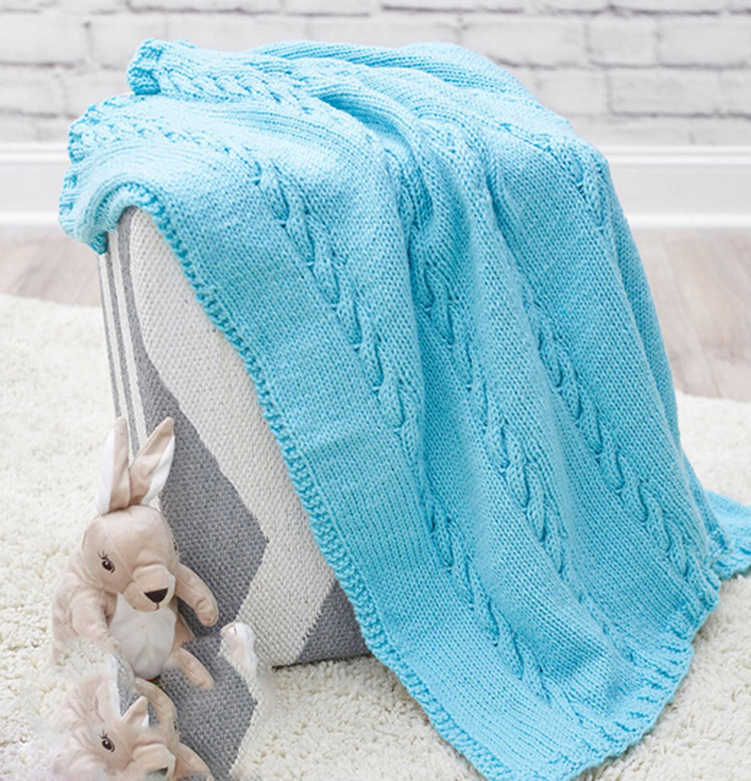 Blanket with garter stitch border & Cable pattern- Knitted in Aran 10 ply Worsted yarn- 37 x 37 