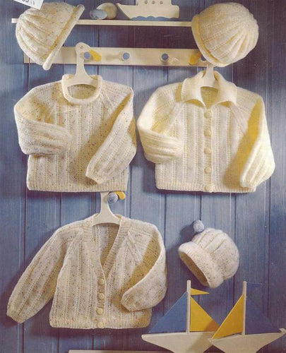Baby Raglan Cardigans  Sweater & hats 4 ply- sizes 16