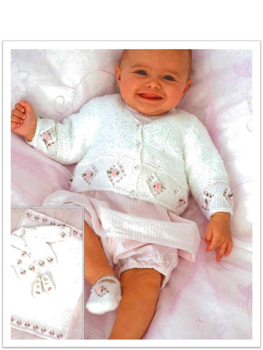 Baby Rosebud Jacket-cardigan Shoes & Blanket- Sizes Birth - 5 Years- (16 - 26