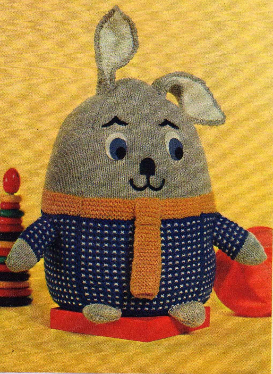 Humpty Dumpty Rabbit Toy- Knitted in DK-8ply Light worsted yarn- Knitting Pattern Download PDF- measures 30