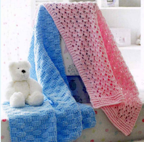 Baby Lace & Textured Pram- Cot- Blankets  Knitted in Chunky - Bulky 12 ply  wool- approx. 24