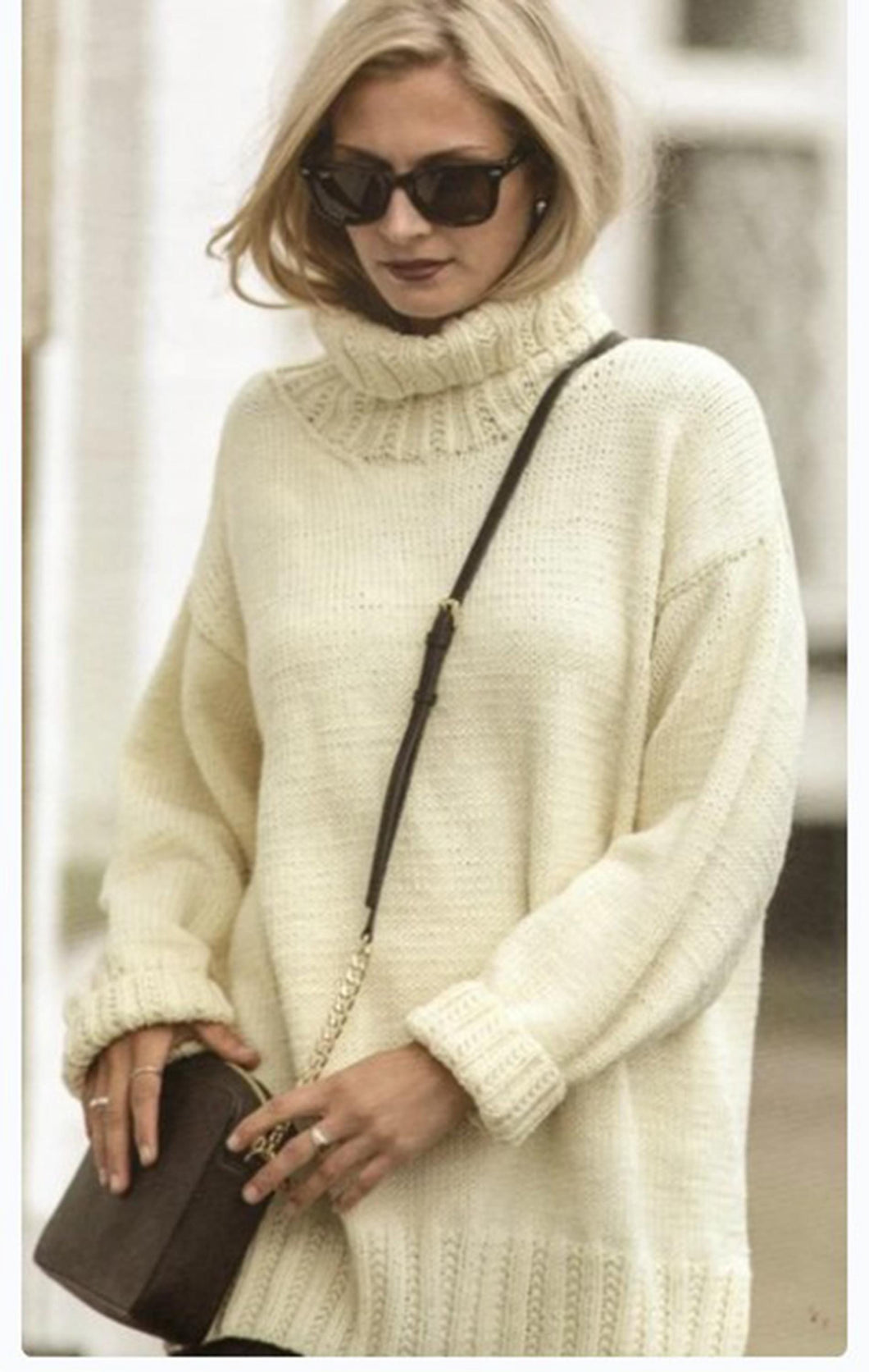 Womens Turtle Neck- Polo Neck relaxed sweater- Longer length - Aran Worsted 12 Ply Knitting Pattern PDF download- See images for information
