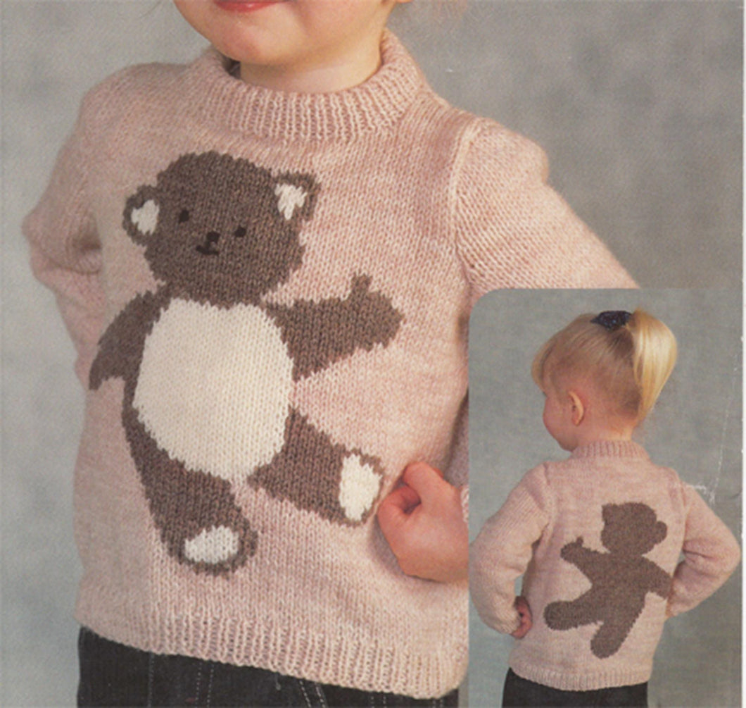 Teddy Jumper pattern  Baby toddler Knitting Pattern- with Chart DK 8 ply  Light Worsted wool- 22