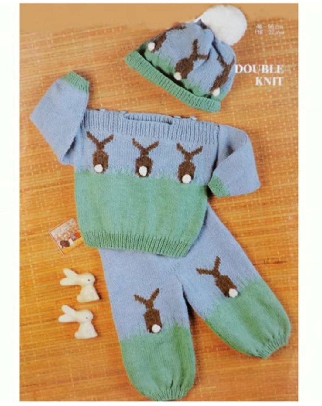 Child's Bunny outfit -button top jumper- trousers & Bobble hat  Knitting Pattern -DK(l8Ply-Light worsted ) Instant Download-18-22