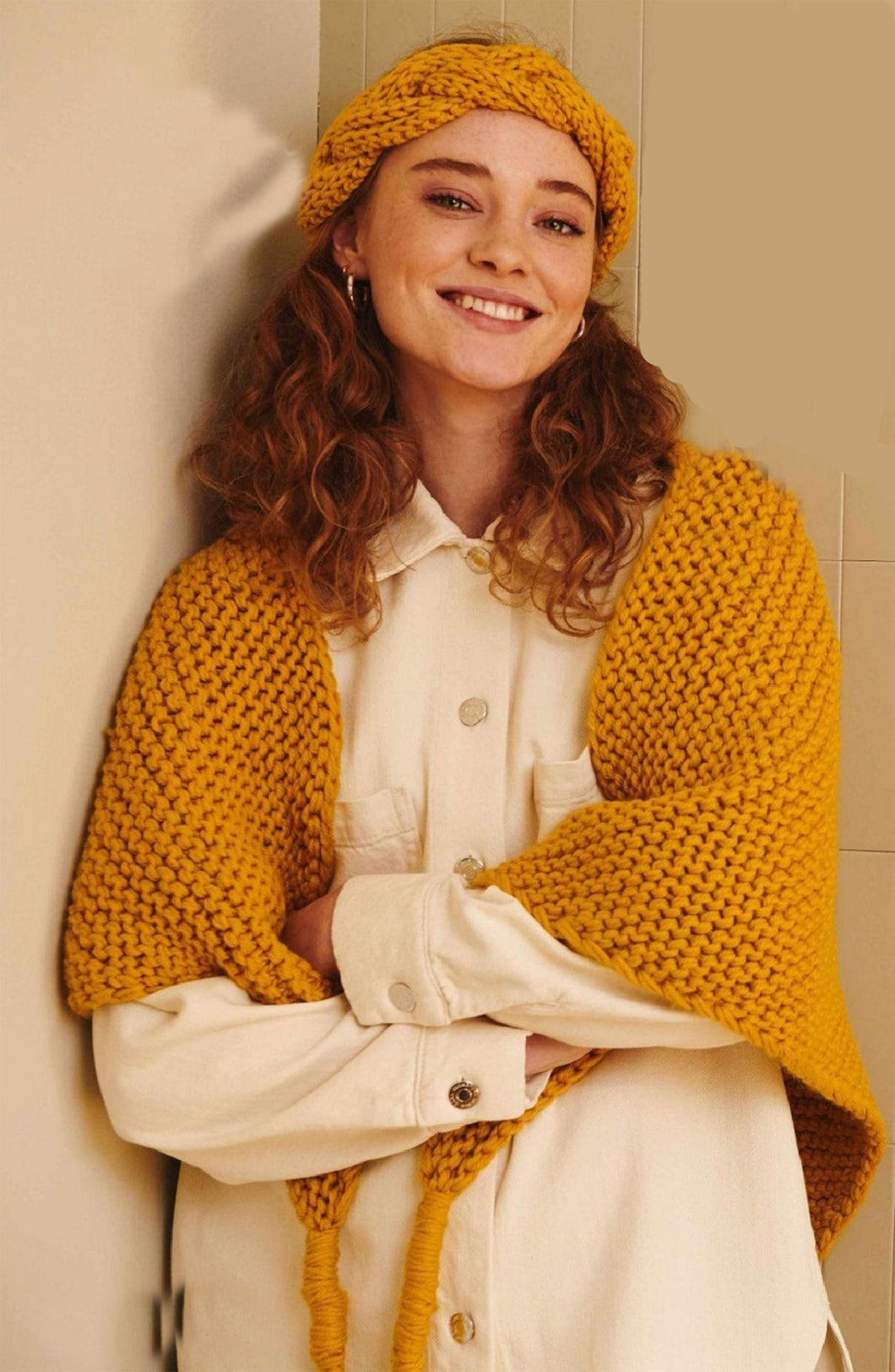 Woman's Very Easy Garter Stitch Shawl & Plaited Headband -  Chunky Bulky 12 ply yarn- Knitting Pattern PDF download- Winter knits