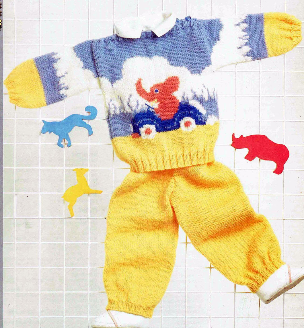 Baby Elephant sweater & Trousers in DK- 8Ply Light worsted wool- Download PDF Knitting Pattern 19-22