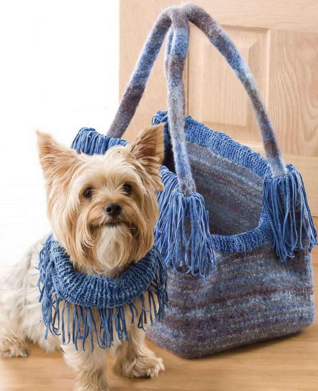 Doggie  Felted  Fringed Tote Bage- Carry Bag & Matching Fringed Vest - Aran 10 Ply worsted Wool - Knitting Pattern PDF Download