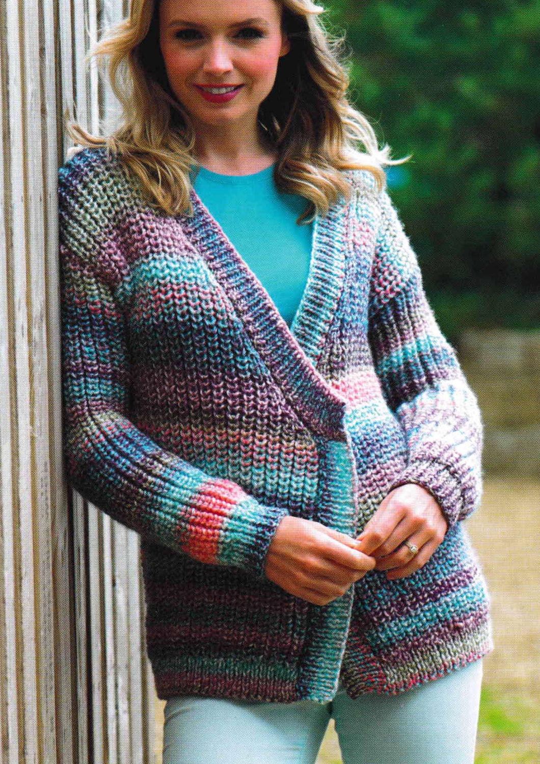Womens Open Ribbed V Neck Jacket- Cardigan Pattern Sizes 28