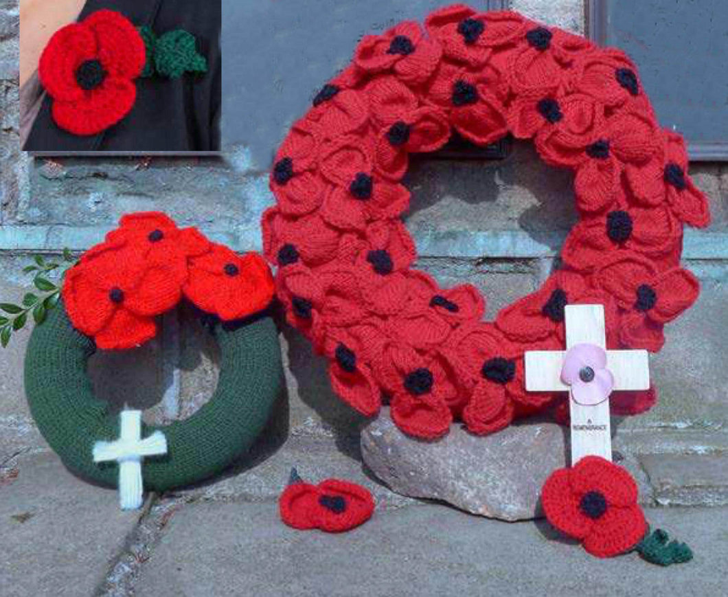Poppy Wreaths  to Knit in DK/8ply Light worsted wool-  Remembrance - Poppies -Download Knitting Pattern PDF