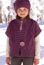 Woman's Girls Childs Cable One Button Gilet-  sleeveless Jacket quick Knit~ Chunky- Bulky 12 Ply  yarn 24-42" Knitting pattern -Download PDF