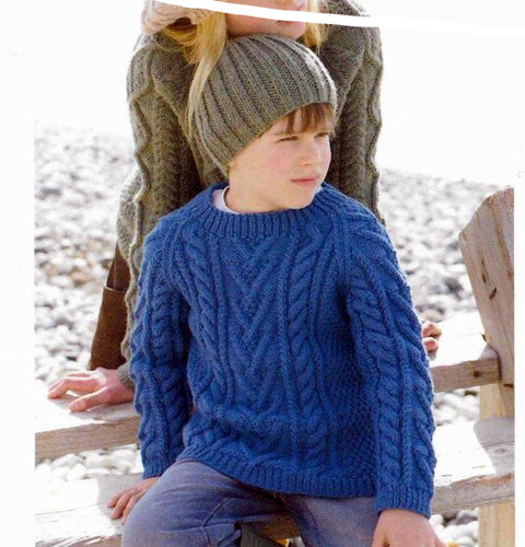 Boys Wishbone Cable Sweater & Hooded Jumper- Aran 10 ply yarn- fits 24