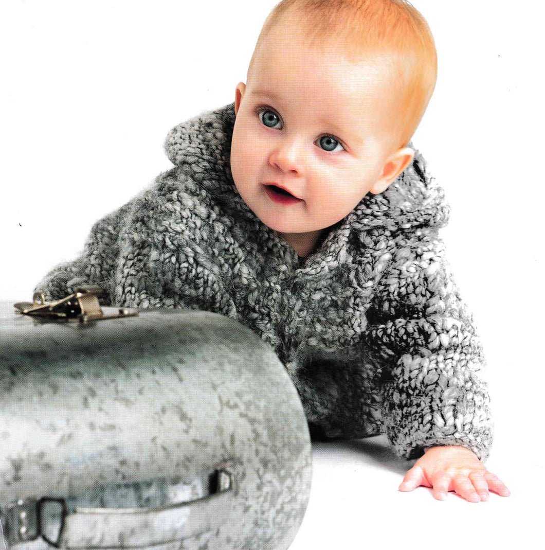 Boy- Girl- Toddlers-Garter Stitch & Stocking Stitch Easy Hooded Jacket- Super Chunky Super Bulky Yarn-(14 ply) Knitting Pattern Download PDF