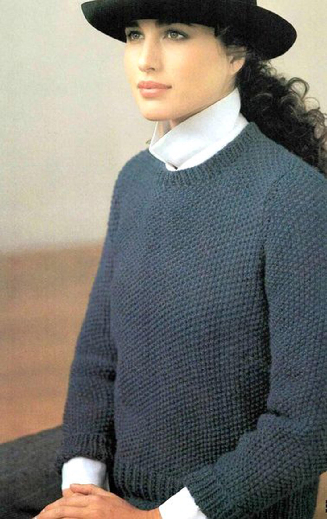 Easy  Round Neck sweater Knitting Pattern - Moss- Seed Stitch in Aran 10 ply Yarn -Fits 32 -36