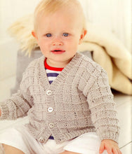 Boy's Knitted Textured V neck Cardigan & Waistcoat- Gilet - Fits from Birth up to 7 years- DK 8 ply  wool-Knitting Pattern Download PDF