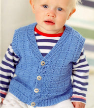 Boy's Knitted Textured V neck Cardigan & Waistcoat- Gilet - Fits from Birth up to 7 years- DK 8 ply  wool-Knitting Pattern Download PDF