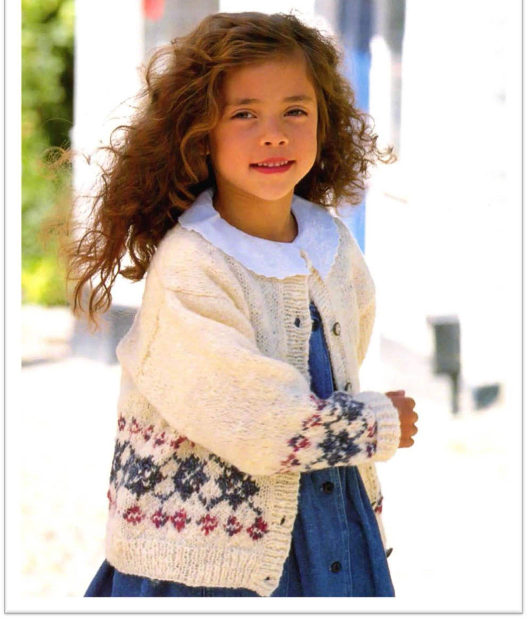 Girls Easy fair isle border Round Neck cardigan- Knitting pattern- DK Wool-8 ply- Light worsted -chest 20-34