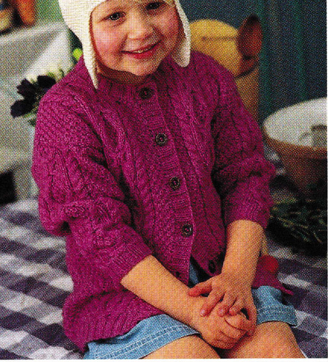Child's Cable  round neck Cardigan-& Hooded Jacket Boy- Girl- Knitting Pattern -DK 8 Ply (Light Worsted weight)  Download PDF -16-26