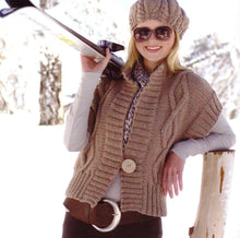 Woman's Girls Childs Cable One Button Gilet-  sleeveless Jacket quick Knit~ Chunky- Bulky 12 Ply  yarn 24-42" Knitting pattern -Download PDF