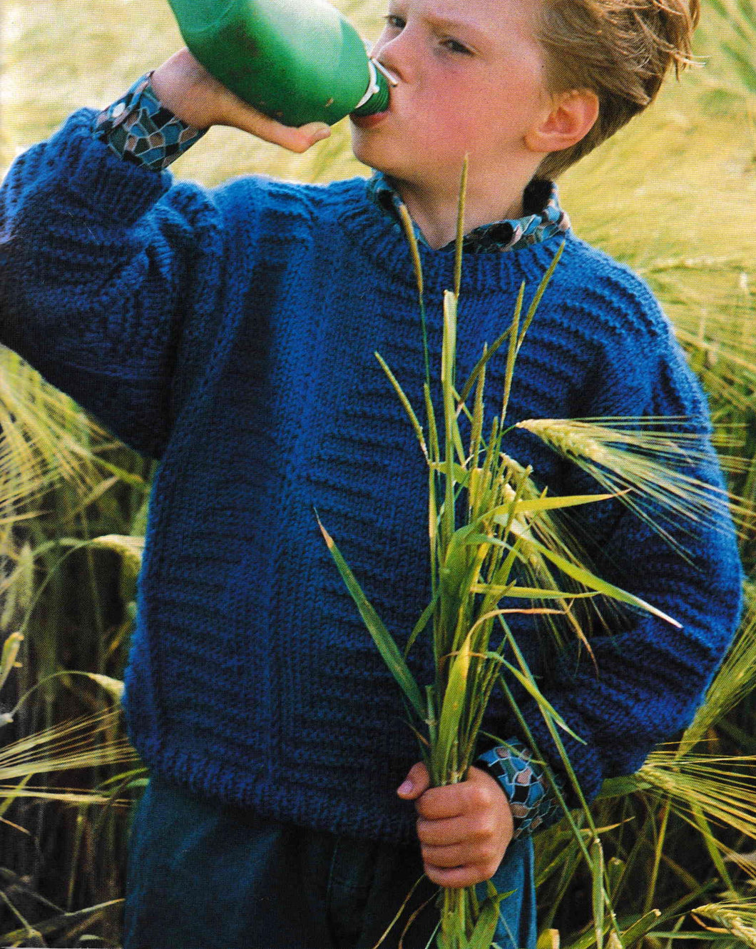 Easy Chunky Textured Sweater round neck drop Sleeve Boys Girl - fits 4- 14 years Chunky 12 Ply Knitting Pattern PDF download