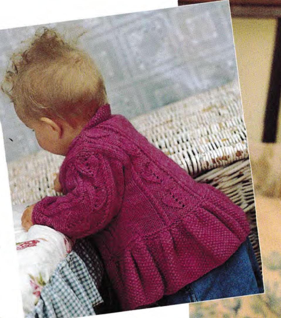 Childs V neck Cardigan with collar- Leaf Cable Pattern frilled border- DK 8ply Light worsted- 16