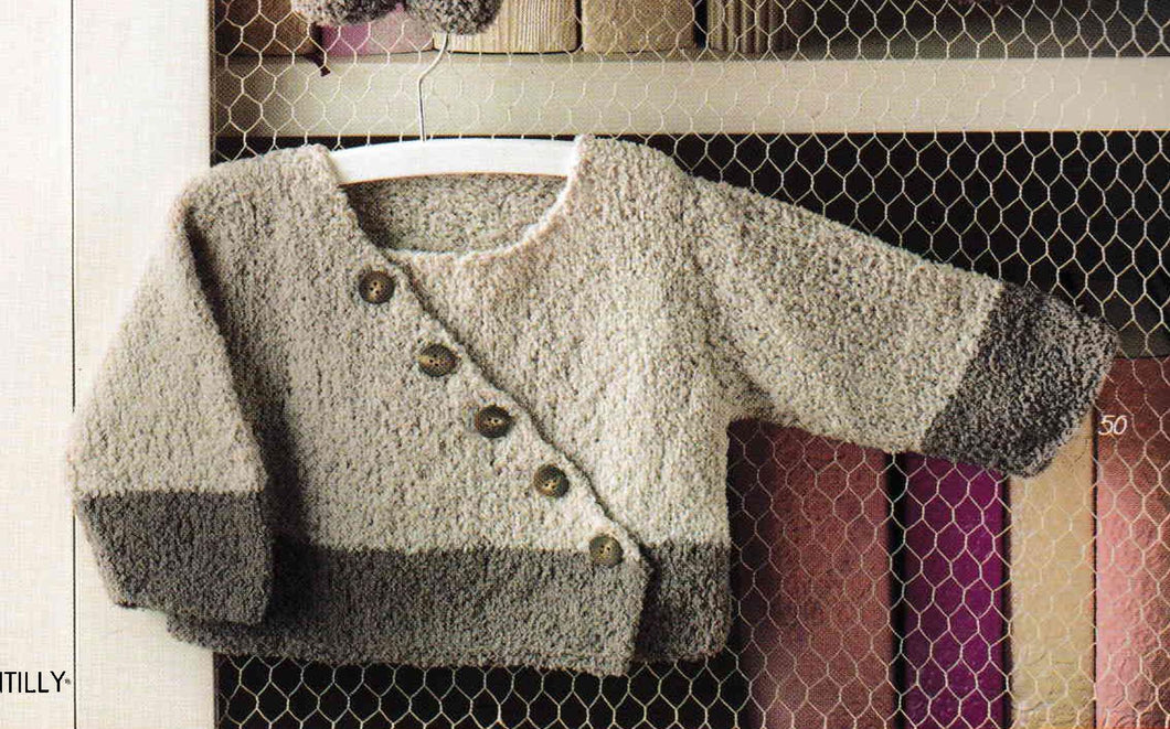 Baby button front wrap-over cardigan ~ Aran 10 ply Worsted yarn  fits 3 months- 24 months -  PDF Download Knitting Pattern
