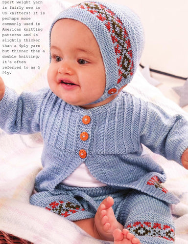 Child's Fair isle Cardigan Leggings & Bonnet  ~Sport weight 5 ply yarn-Knitting pattern - fits 3 months - 24 months Download PDF