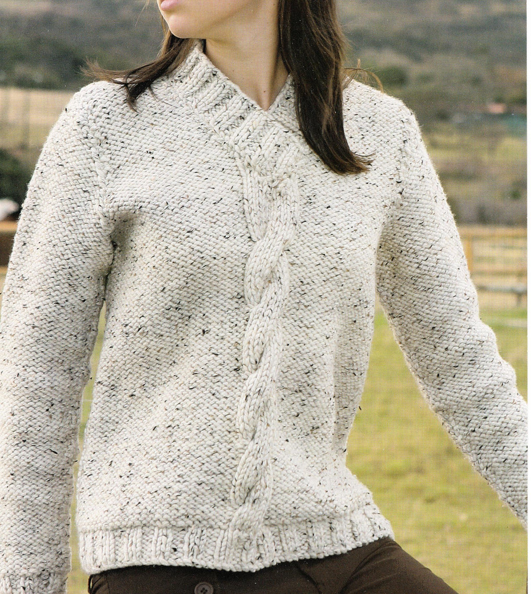 Womens  Reverse stocking stitch V neck cable sweater 34 - 44